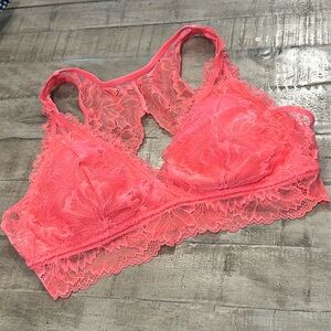 Lace Bralette Sheer Auden Fruit Punch Pink Deep Plunge Wireless Pullover Medium